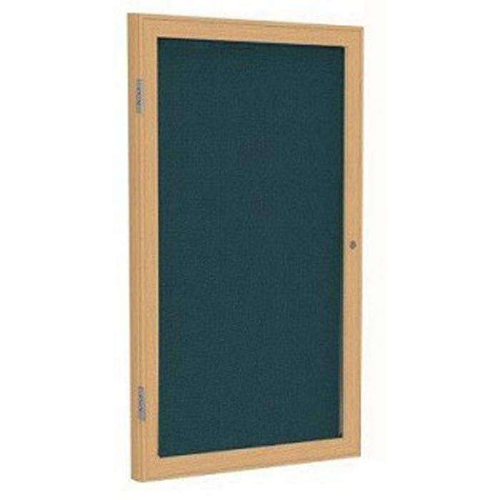 1-Door Wood Frame Oak Finish Enclosed Fabric Tackboard