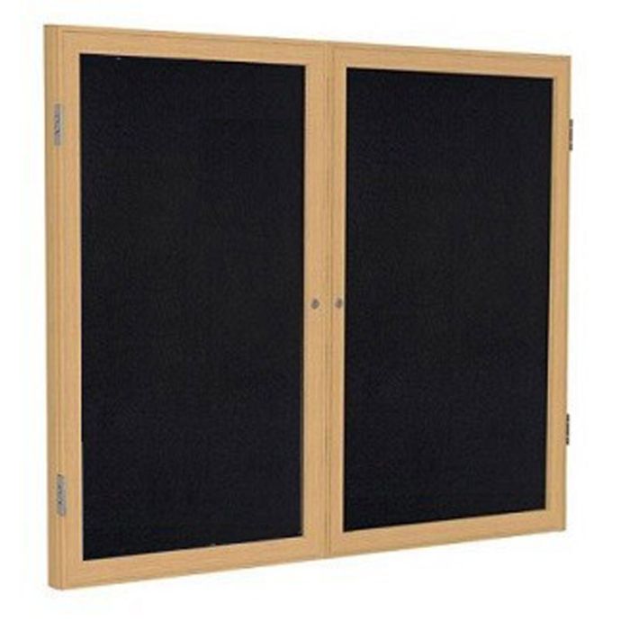 2-Door Wood Frame Oak Finish Enclosed Recycled Rubber Tackboard