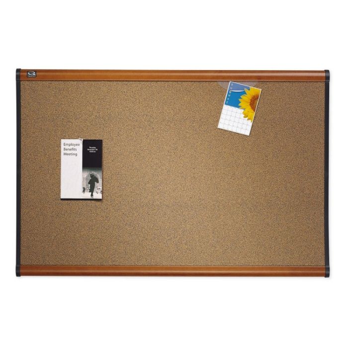 Quartet Prestige Colored Cork Bulletin Board - 3' x 4' - LIght Cherry Frame  