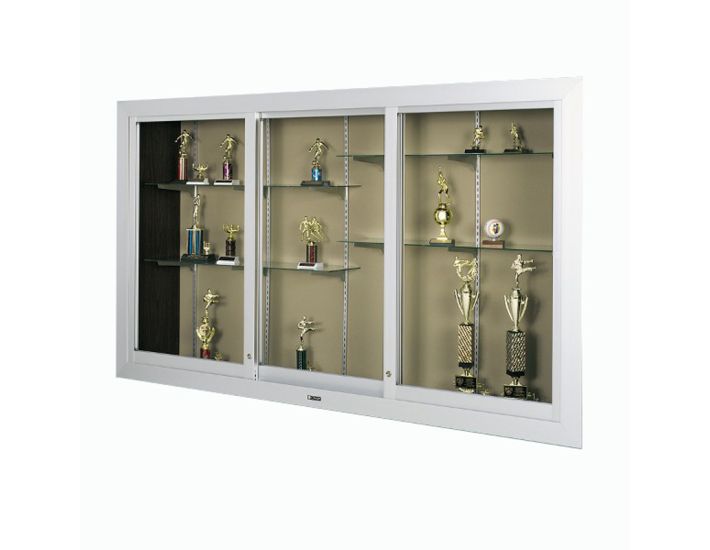 Aluminium glass lit wallmount display case 39 x 39 x 6H