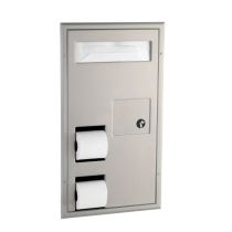 Bobrick 3571 Partition-Mounted, Seat-Cover Dispenser, Sanitary Napkin Disposal and Toilet Tissue Dispenser