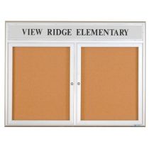 United Visual Double Door Radius Frame Enclosed Corkboard
