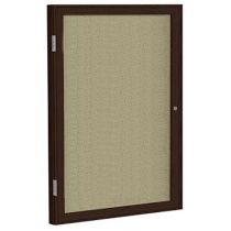 1-Door Wood Frame Walnut Finish Enclosed Fabric Tackboard