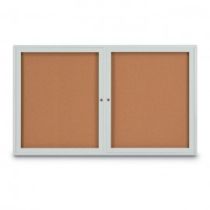 United Visual Enclosed Double Door Radius Corner Corkboard Indoor